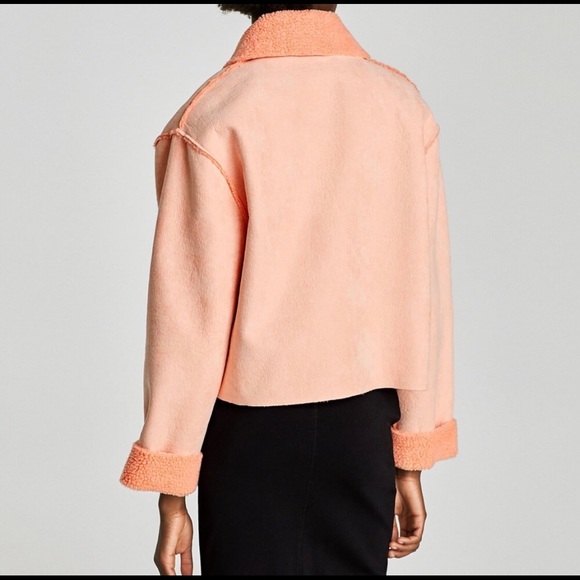 ZARA // Peach Shearling Textured Jacket NWT - Picture 3 of 4